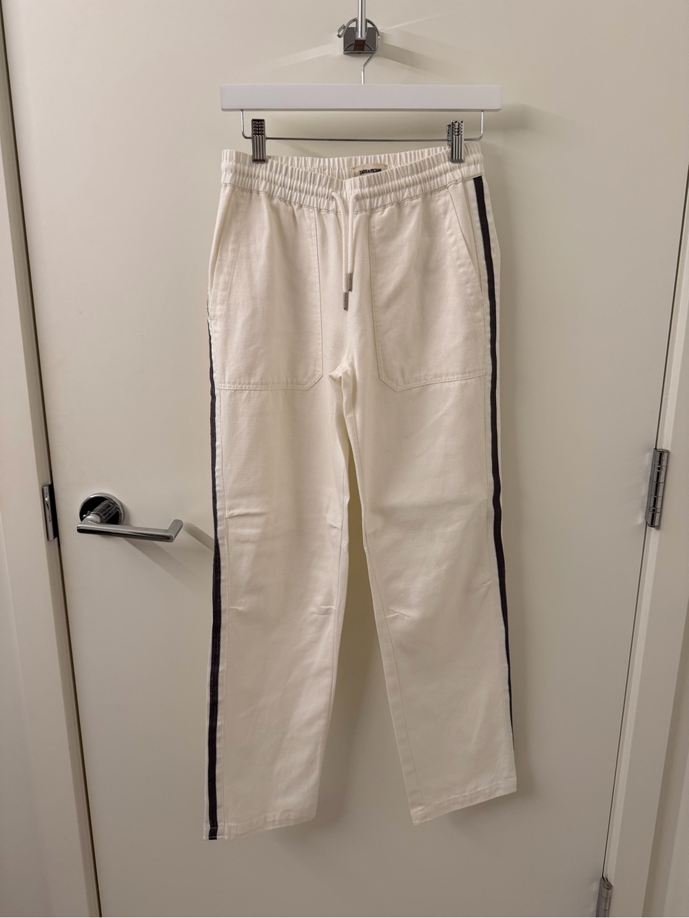 Zadig & Voltaire Cream Military Summer Pants - Black Side Stripe - XS Worn Once